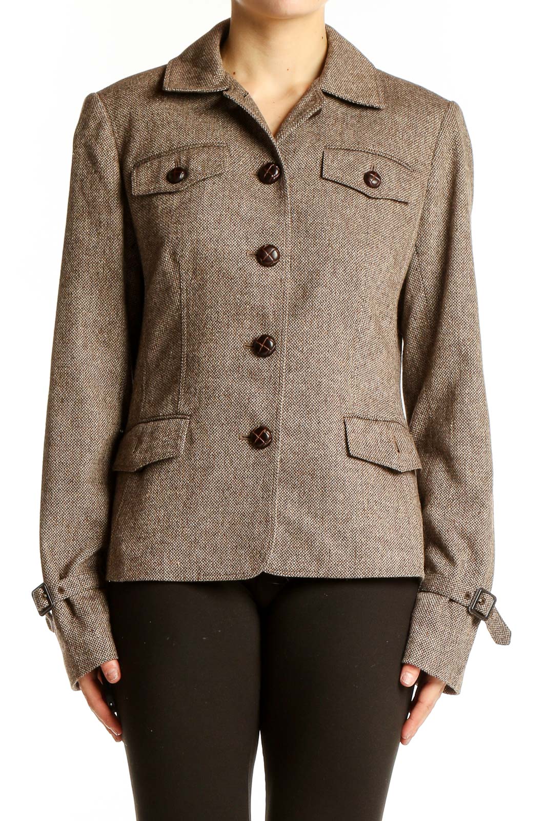 Brown Tweed Blazer Jacket Front