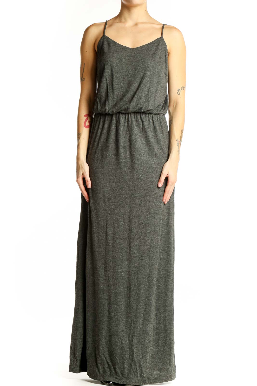 Charcoal Gray Rayon Maxi Dress Front