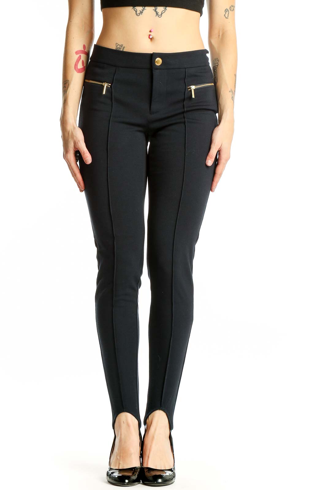 Black Sleek Stirrup Pants Front