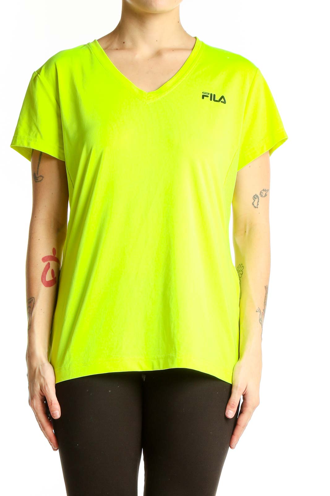 Neon Yellow V-Neck Athletic Top Front