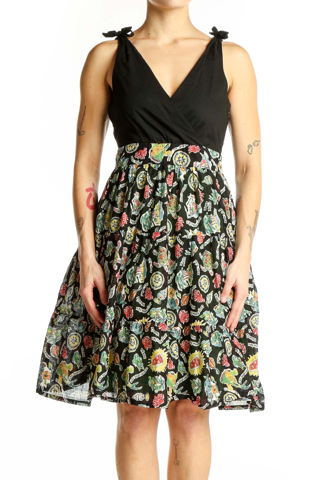 Black Floral Wrap Sundress Front