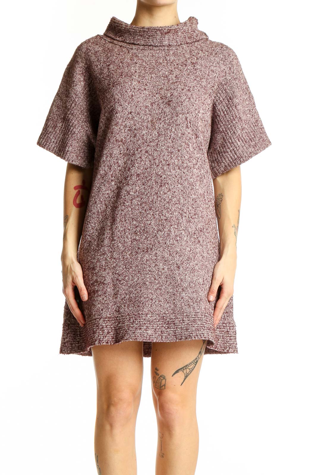 Maroon Textured Knit Tunic Dress Front