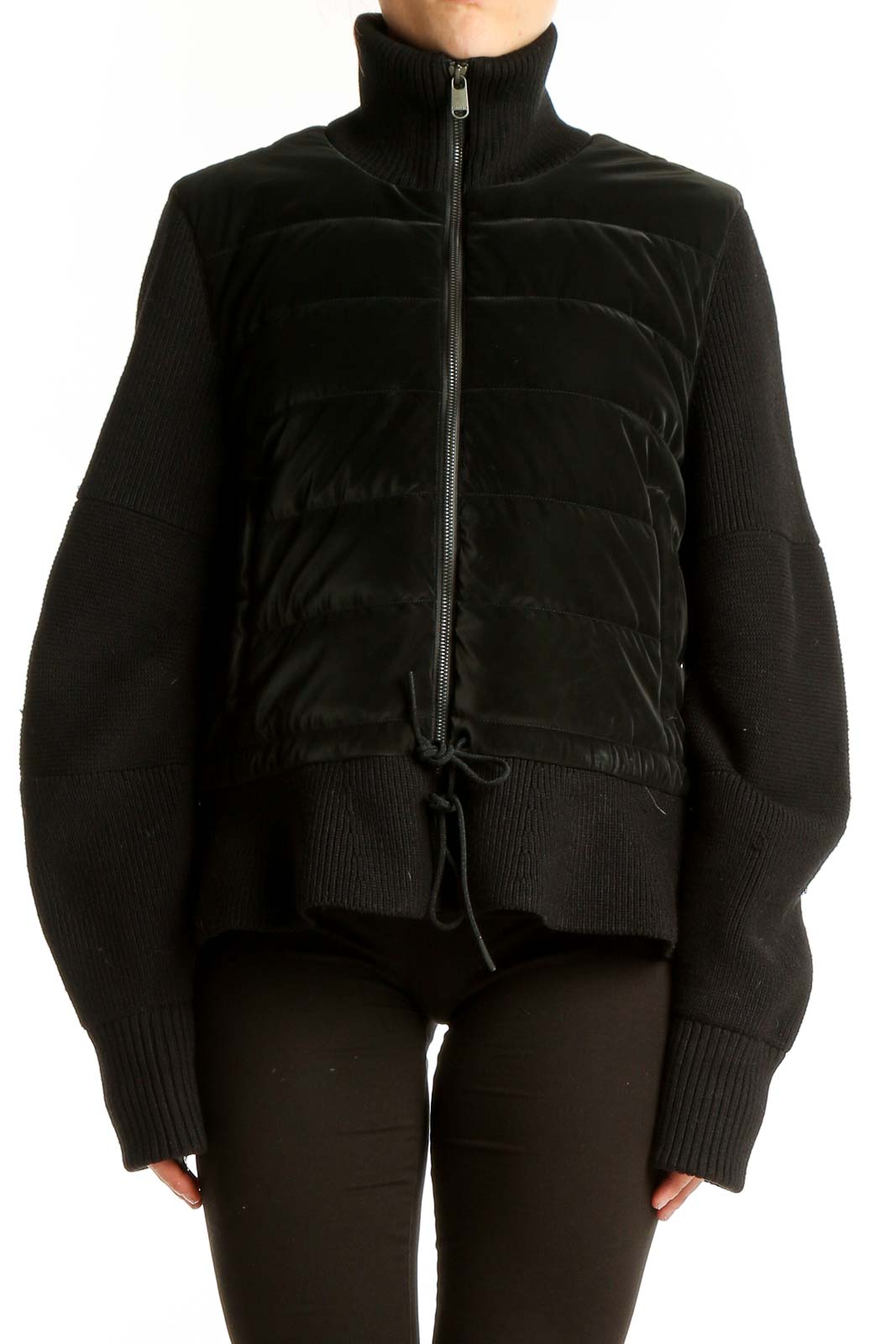 Black Quilted Zip-Up Athletic Jacket Front