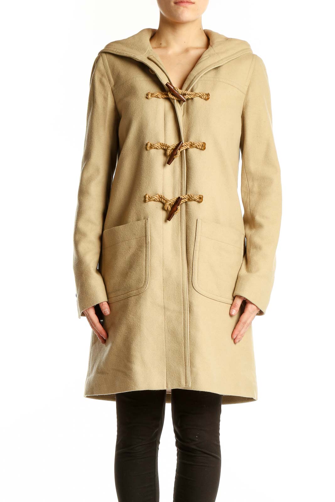 Beige Classic Toggle Coat Front