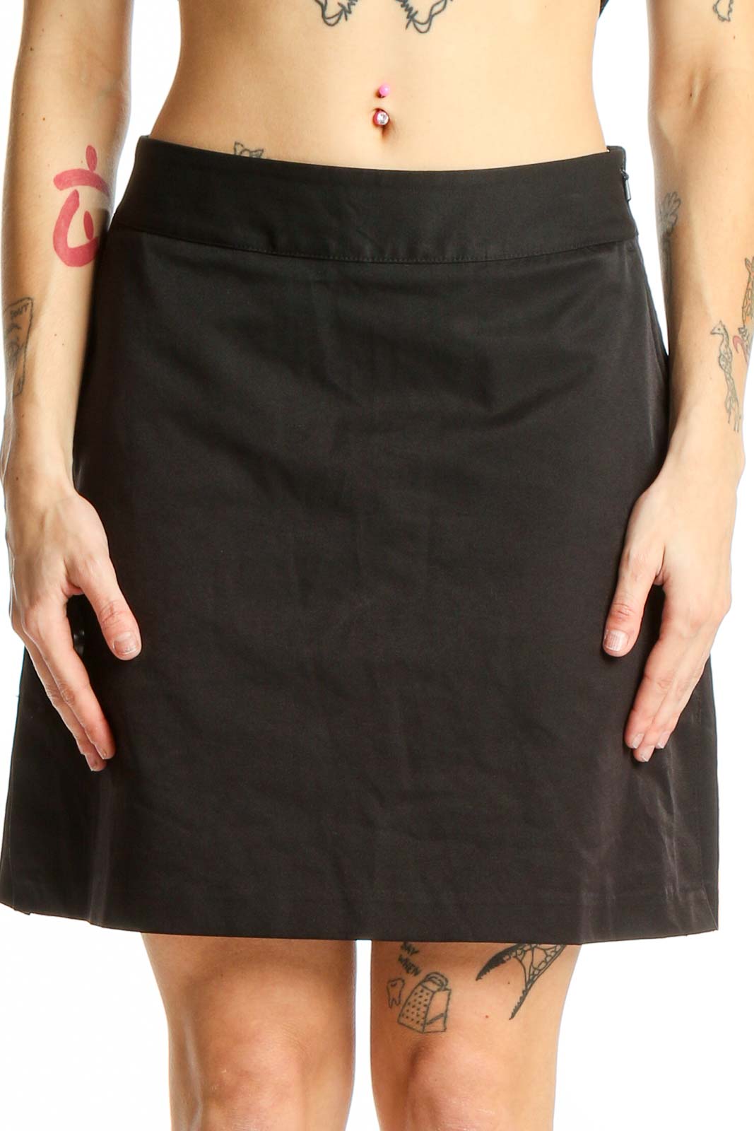 Black Polyester A-Line Mini Skirt Front