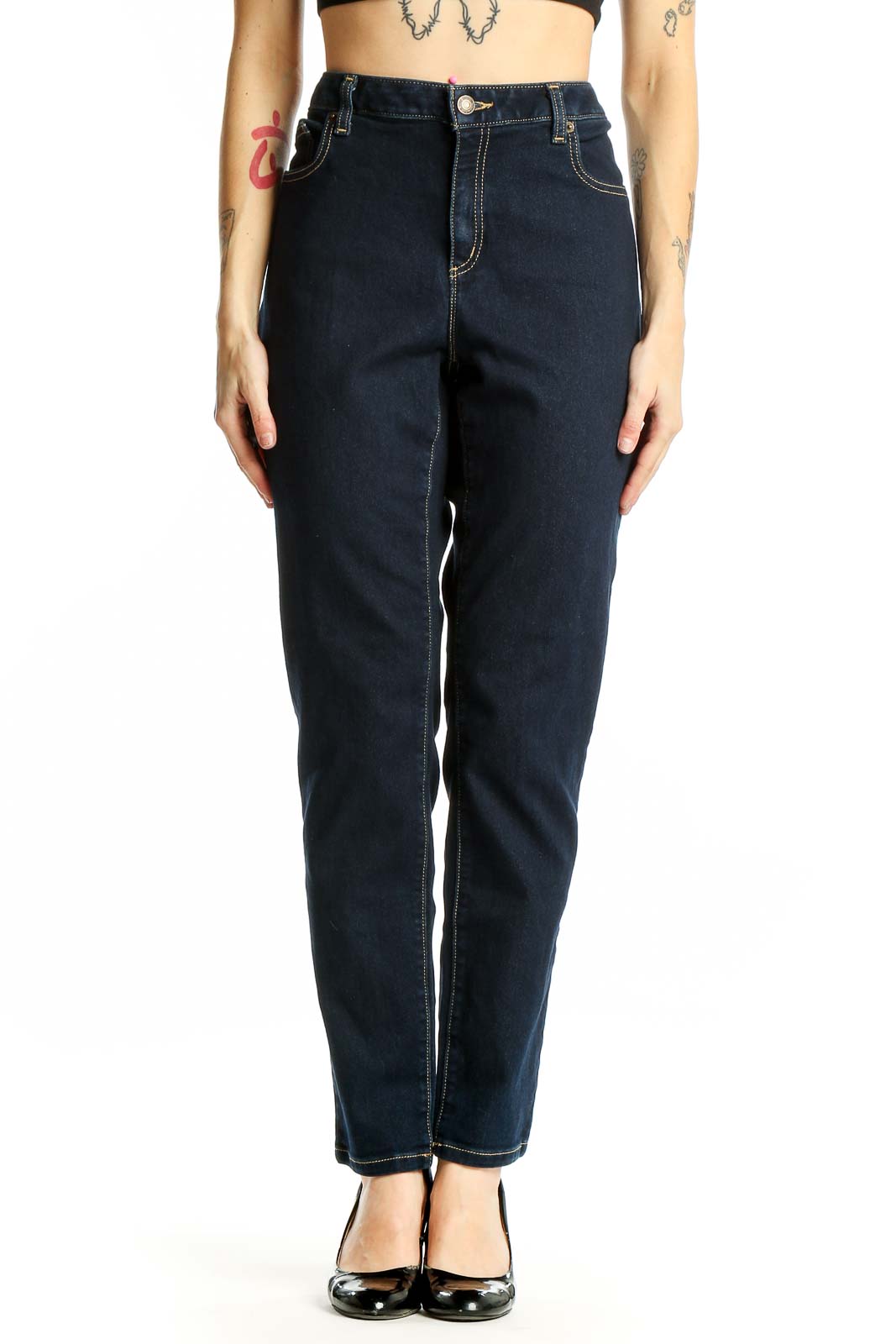 Dark Blue High-Waisted Straight Leg Jeans Front