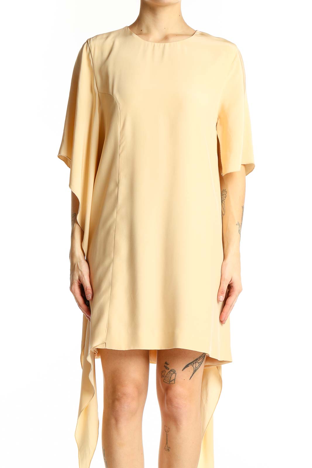 Cream Silk Asymmetrical Cocktail Dress Front