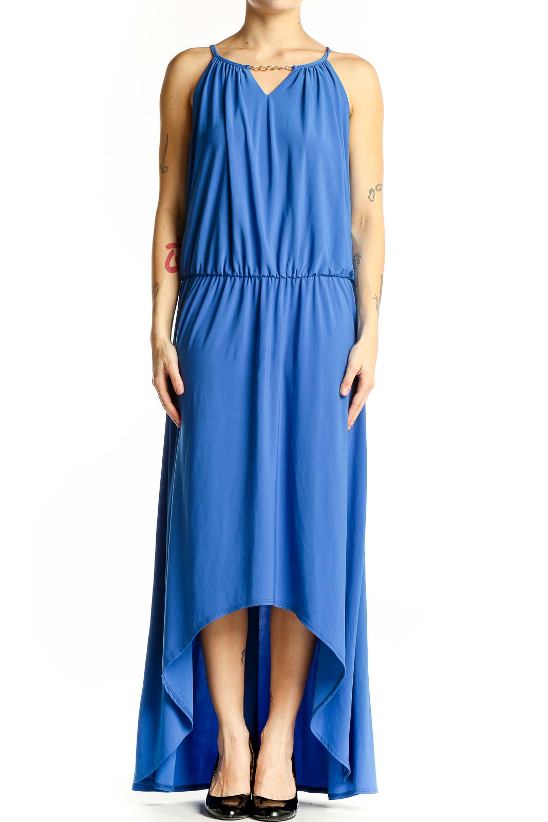 Blue Elegant High-Low Maxi Dress Front