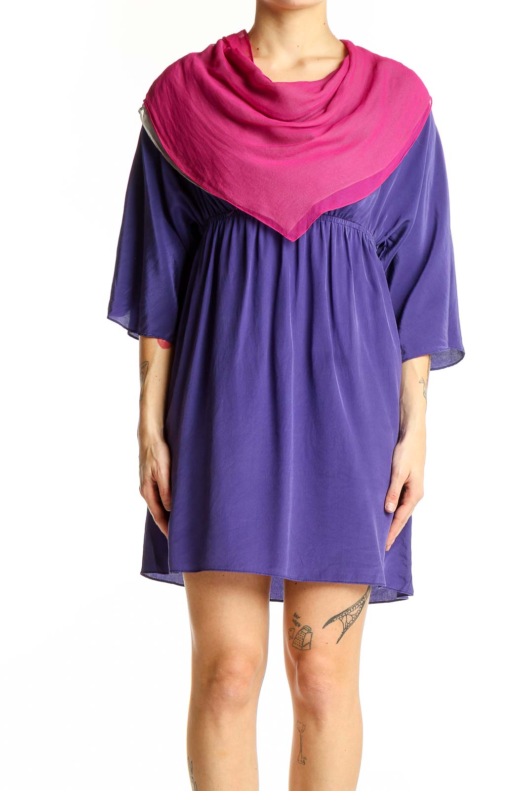Purple Silk Empire Waist Mini Dress Front
