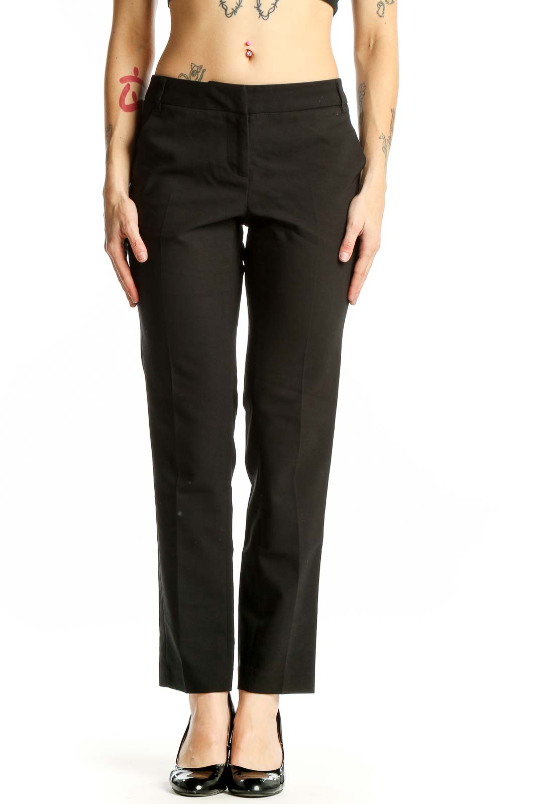Black Classic Straight-Leg Trousers Front
