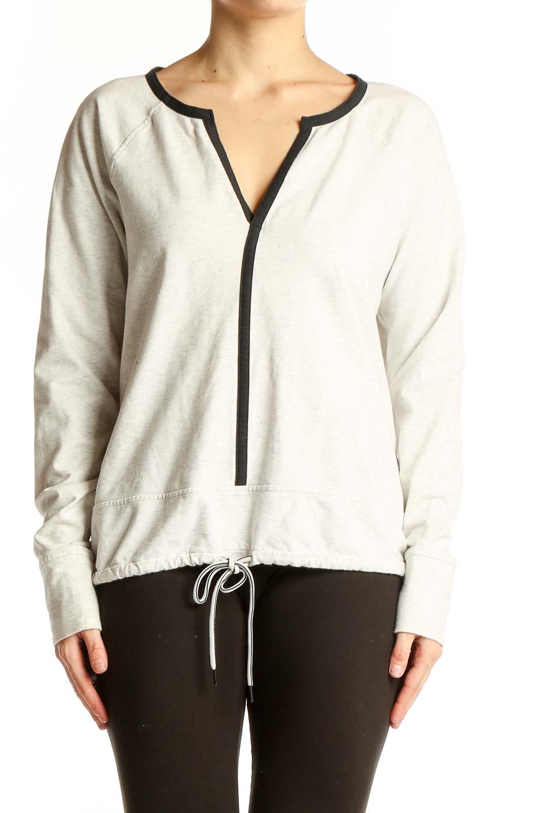 White Cotton Blend Athletic Top Front