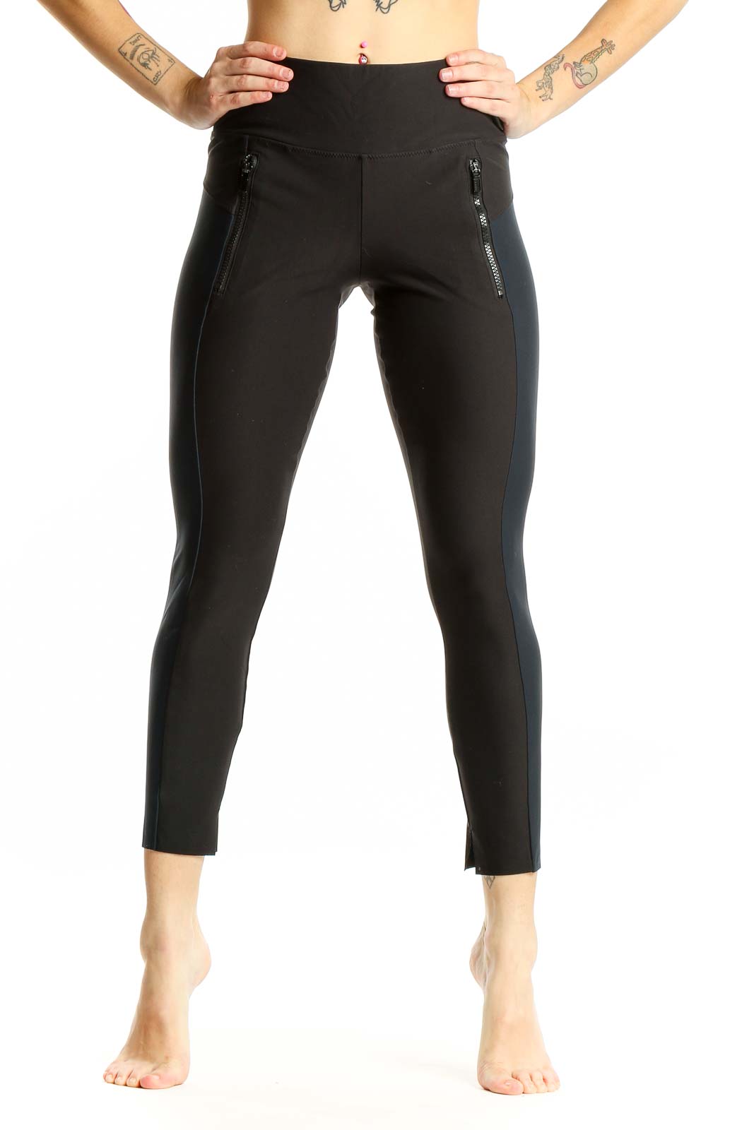 Black High-Waisted Zip-Pocket Leggings Front