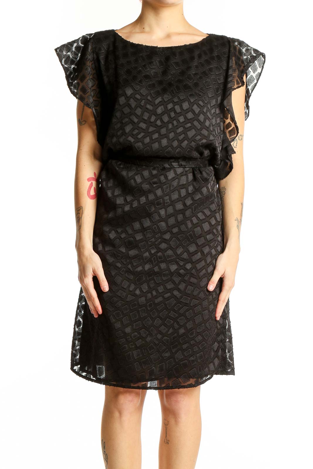 Black Geometric Lace Cocktail Dress Front