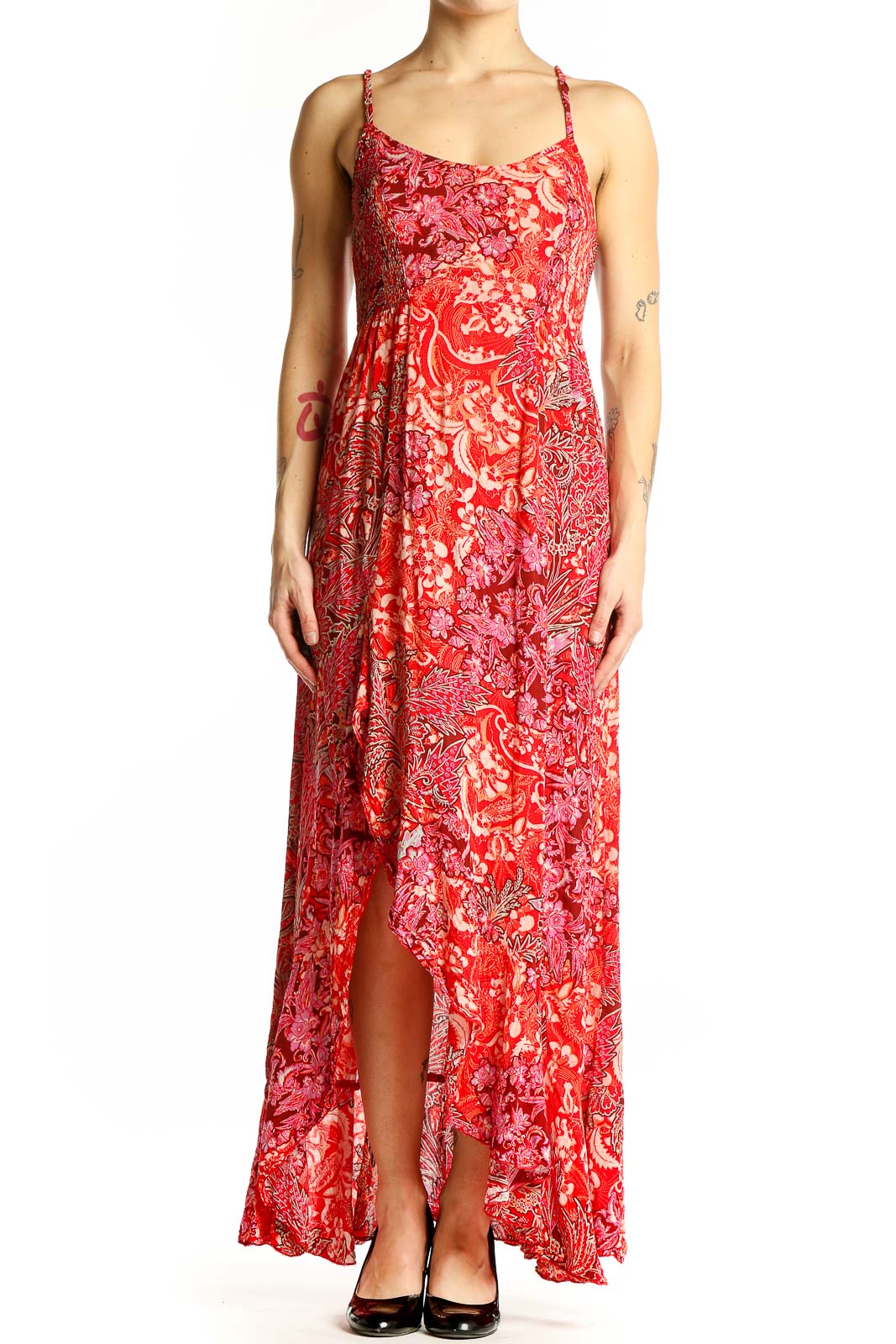 Red Floral Maxi Dress Front