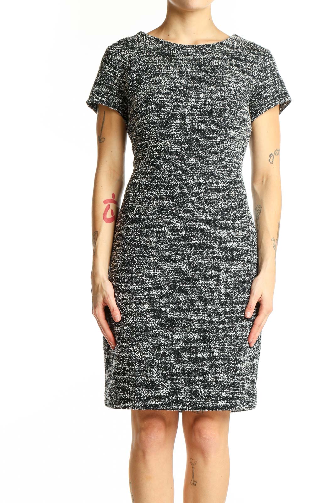 Gray Textured Short Sleeve Knit Dress Front