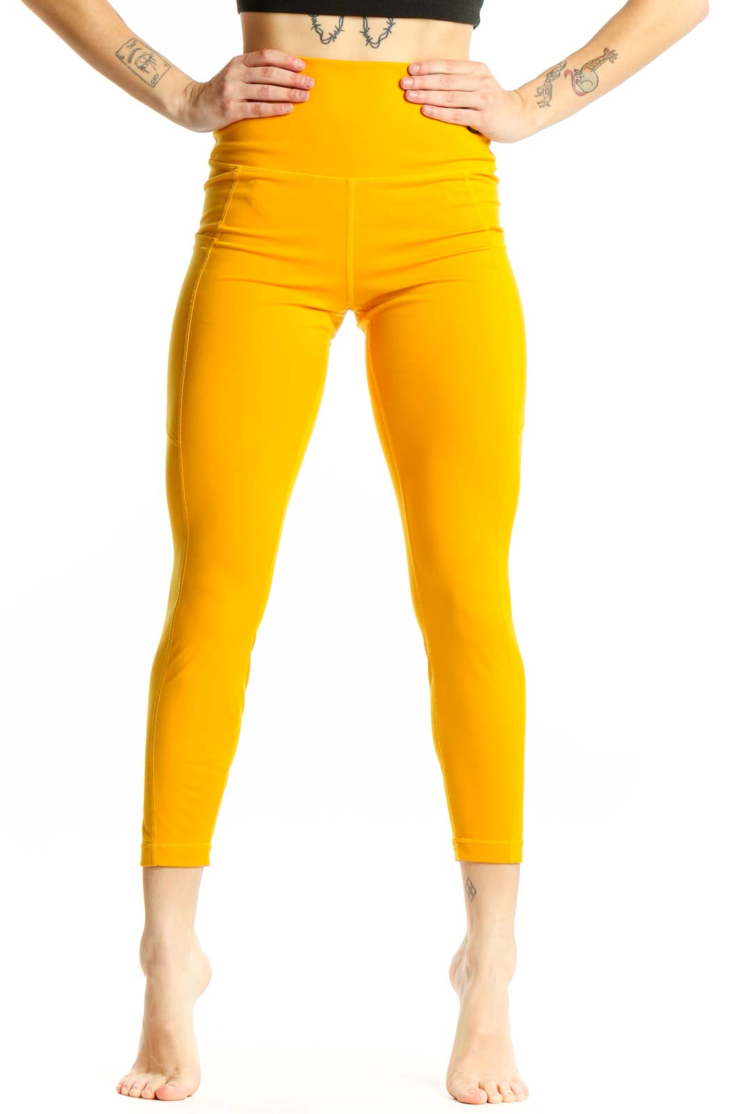 Yellow High-Waisted Compression Leggings Front