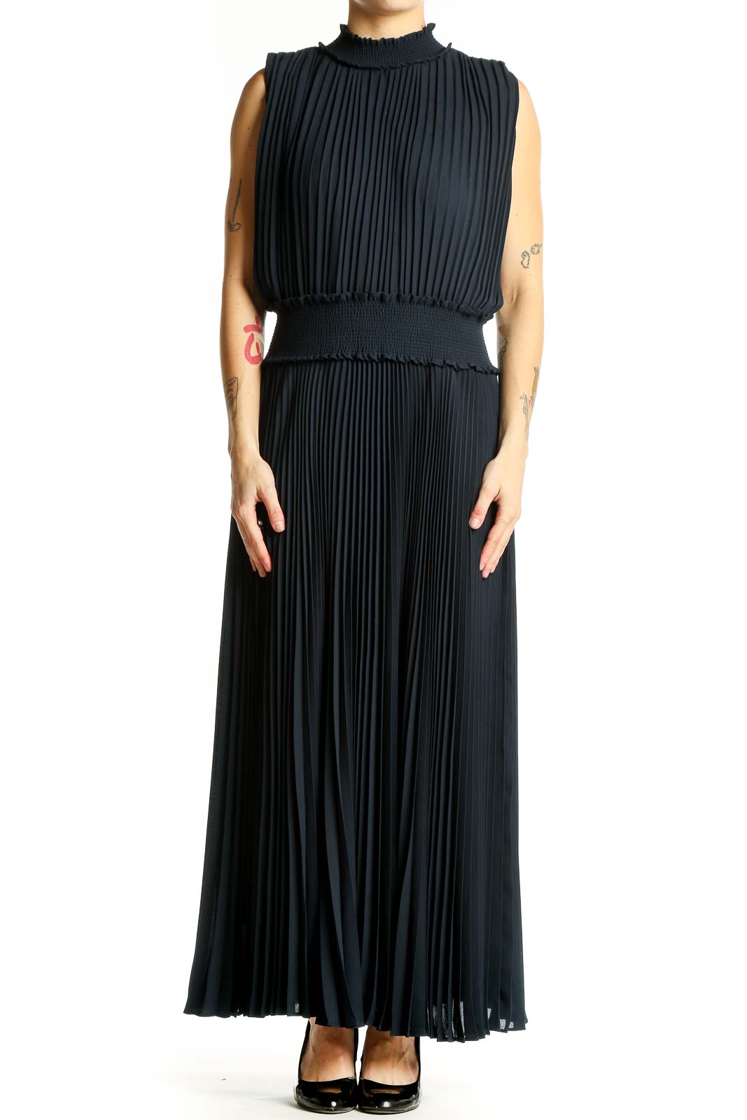 Black Pleated Maxi Dress Front