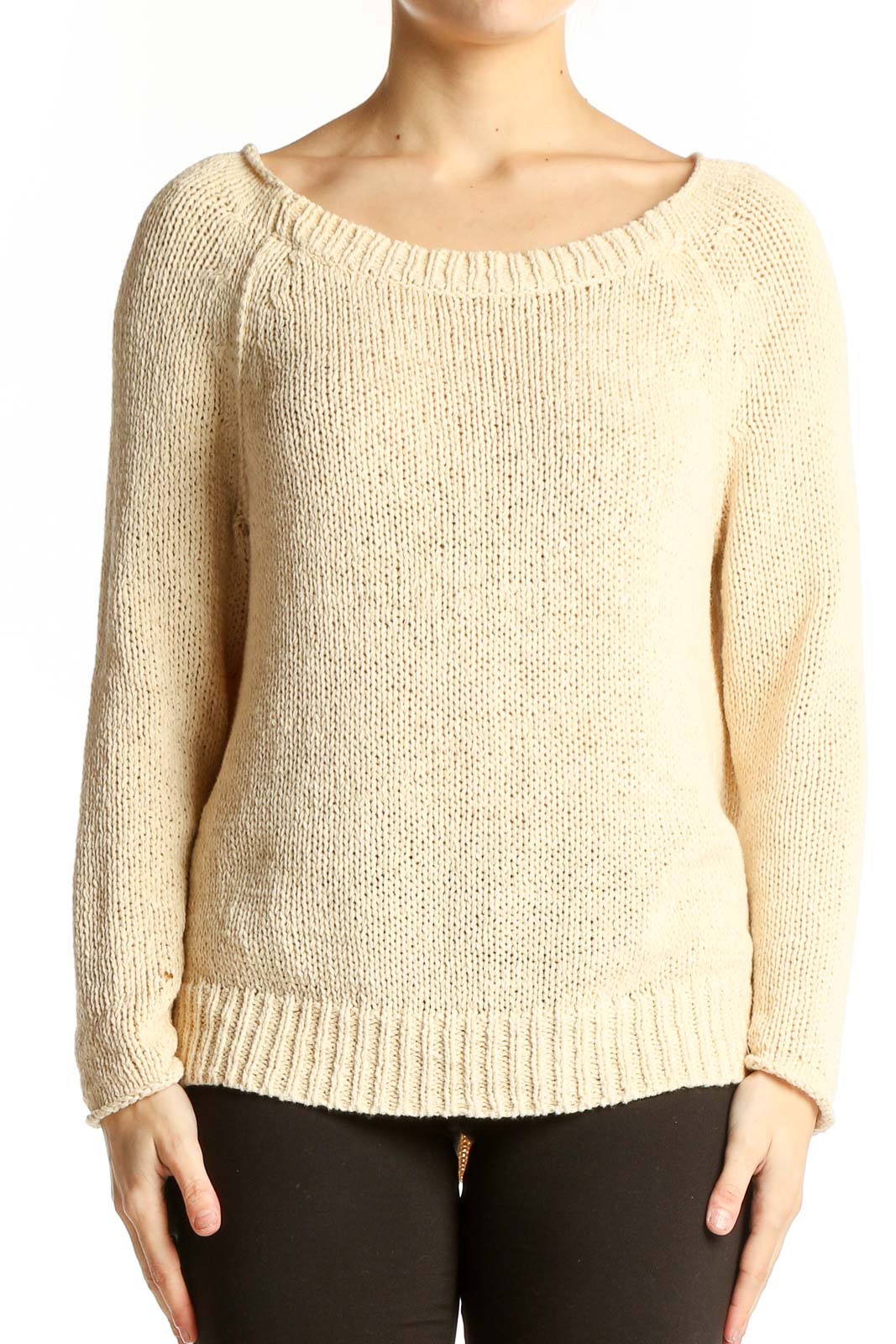 Cream Knit Cotton-Blend Sweater Front