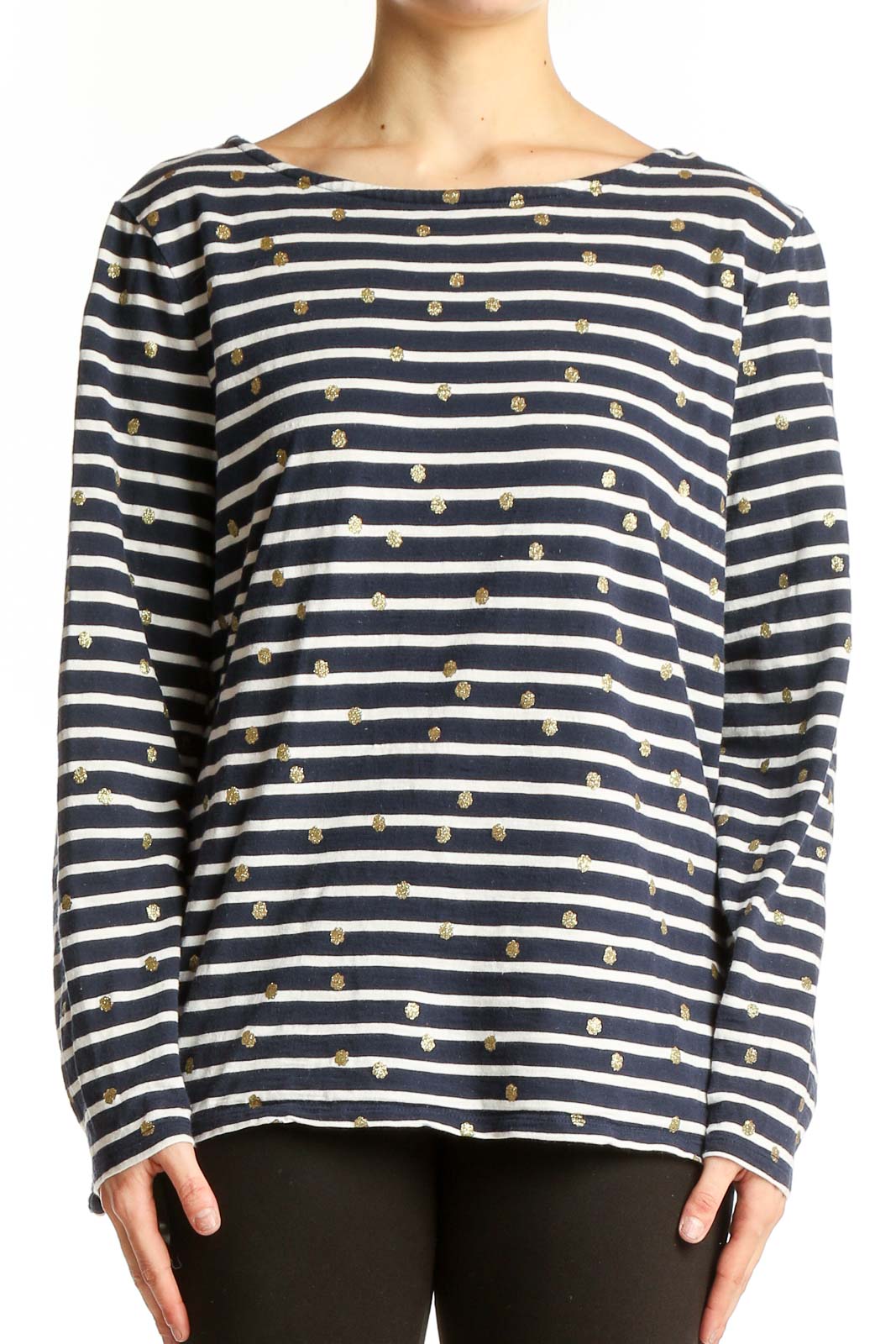 Navy Striped Cotton Polka Dot Top Front