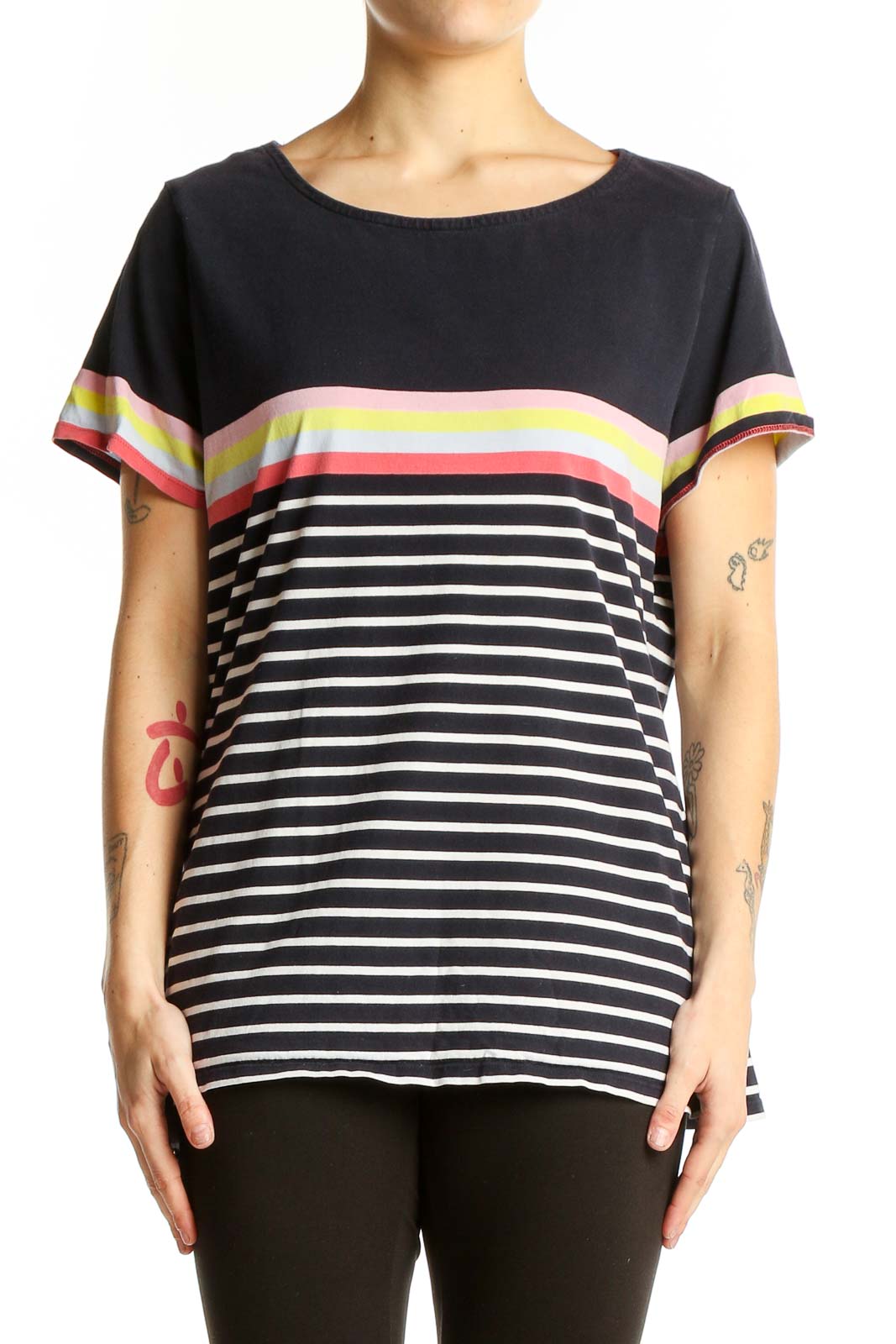 Black Striped Cotton Top Front
