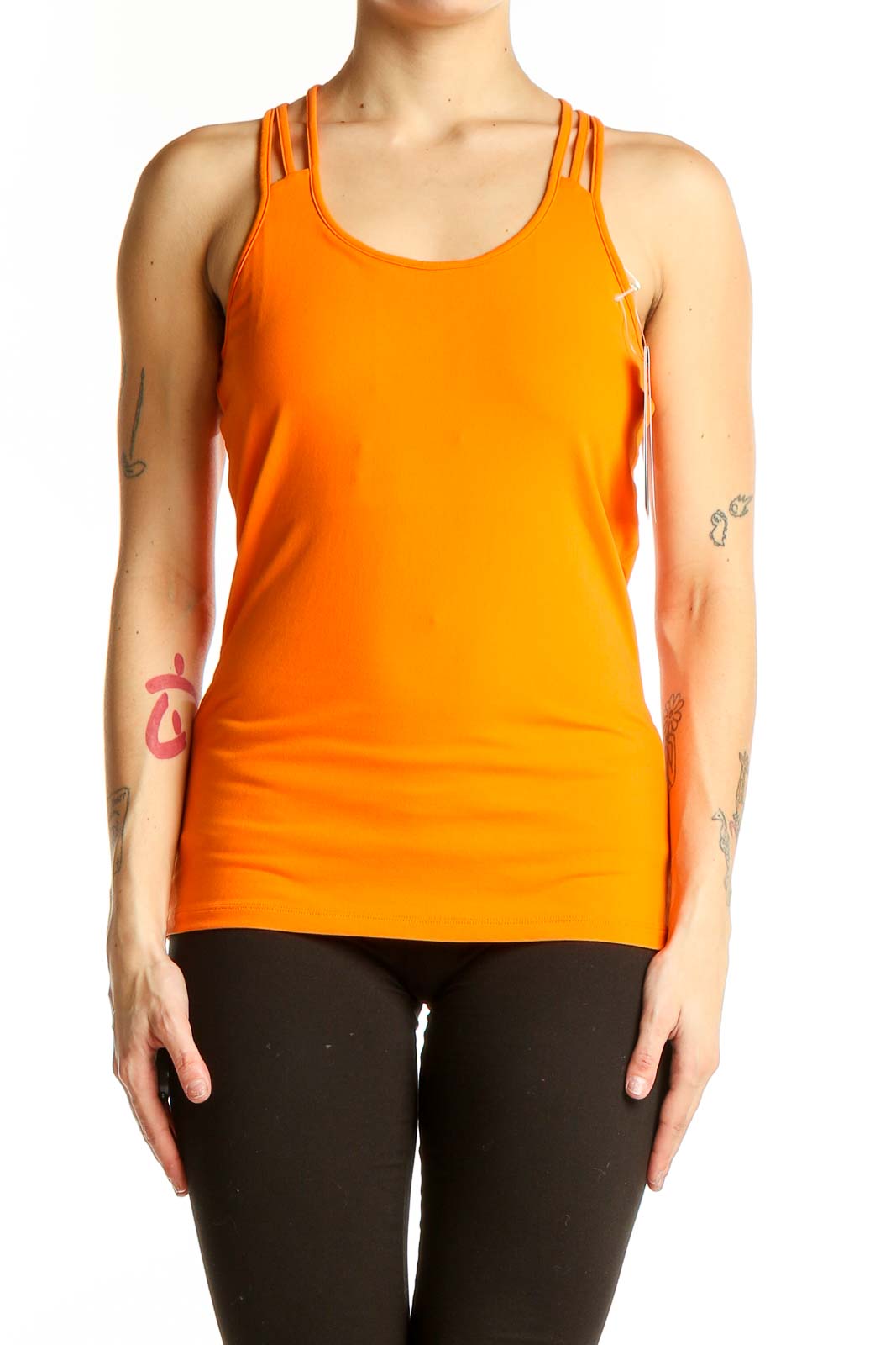 Orange Strappy Athletic Tank Top Front