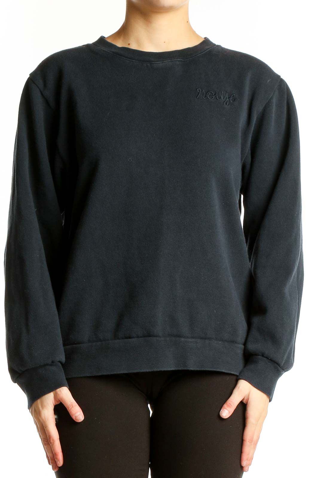 Black Cotton Crewneck Sweatshirt Front