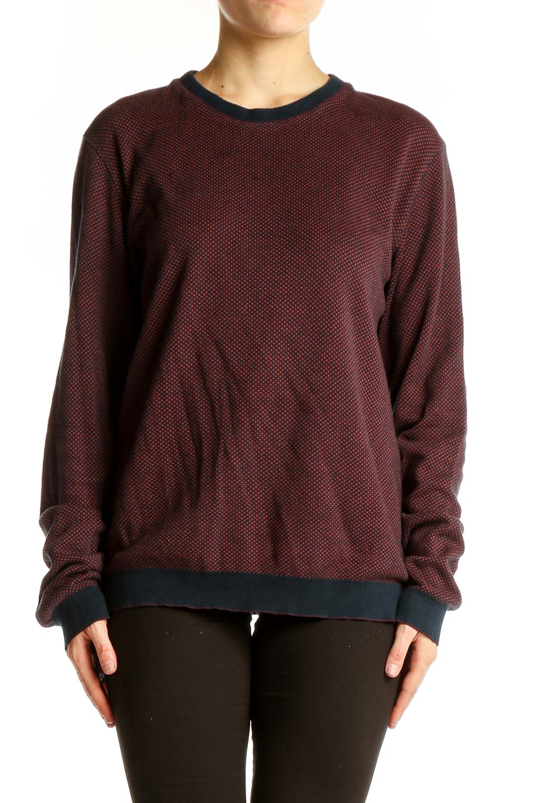 Burgundy Textured Long Sleeve Top Front