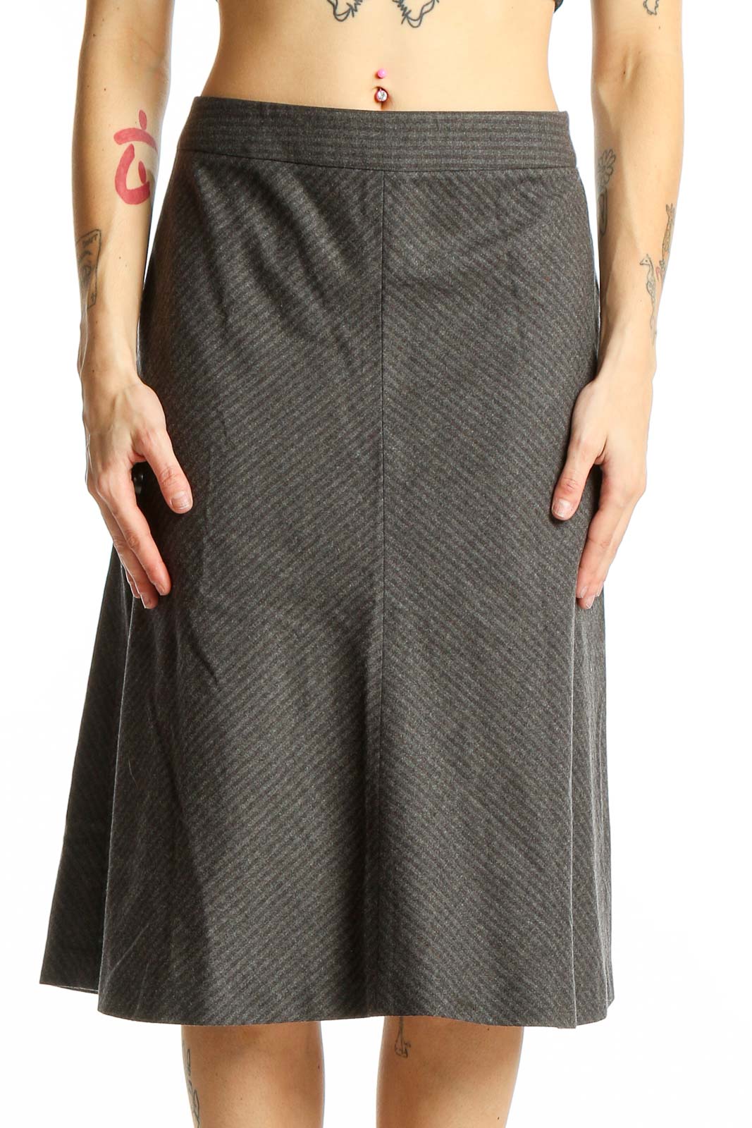 Gray Wool Blend A-Line Skirt Front