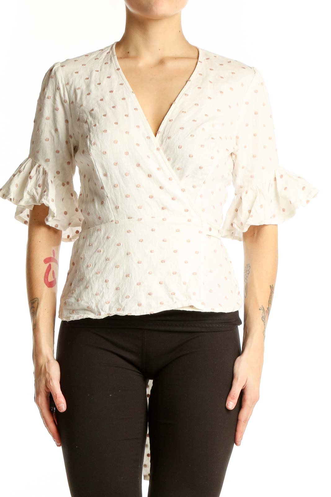 White Polka Dot Wrap Top Front