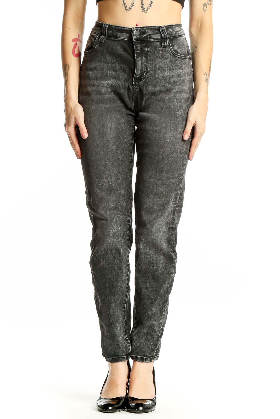 Charcoal Gray Straight Leg Jeans Front