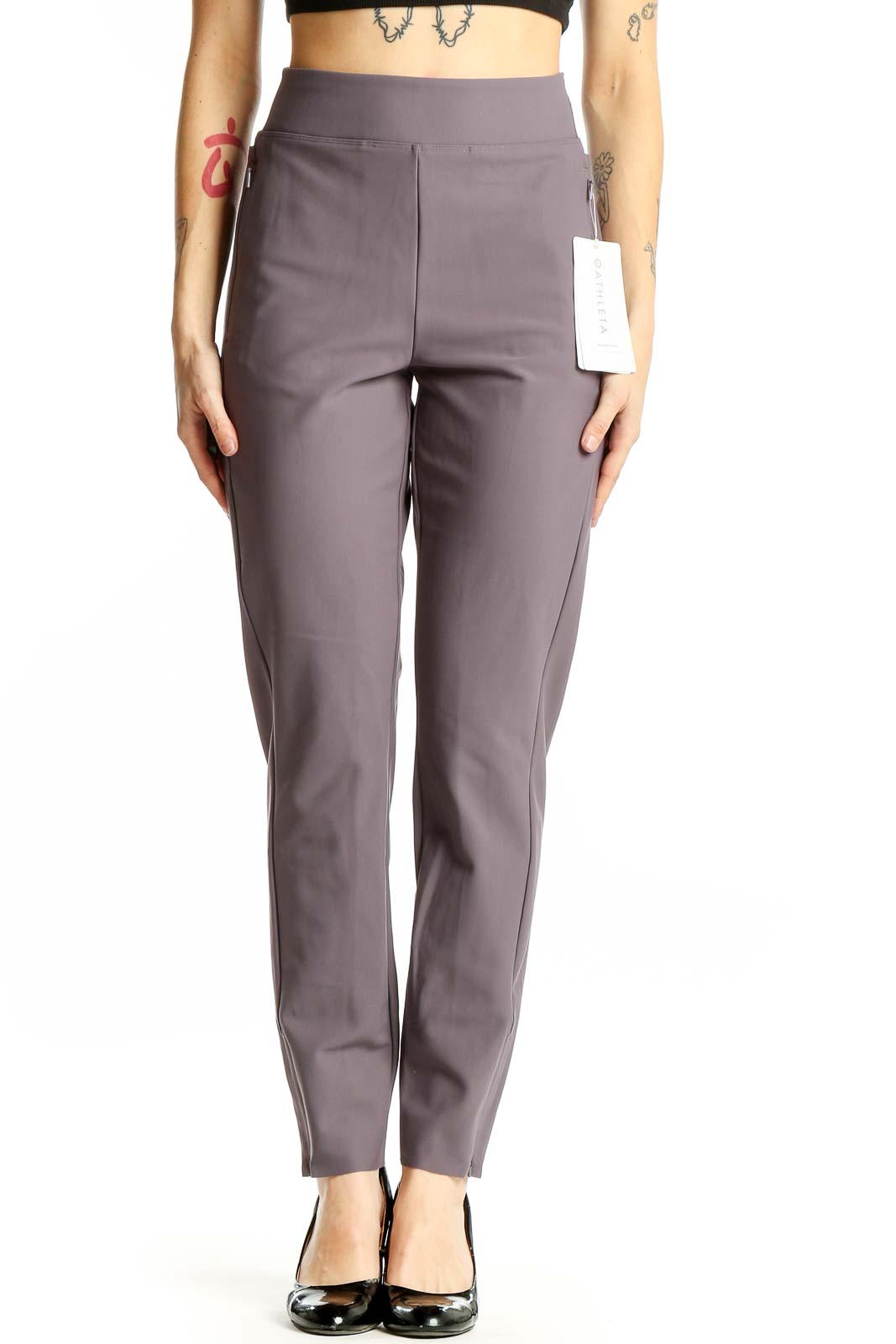 Gray High-Waisted Performance Pants Front