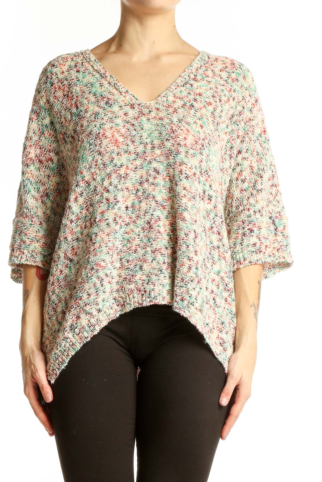 Multicolor Knit V-Neck Oversized Sweater Front