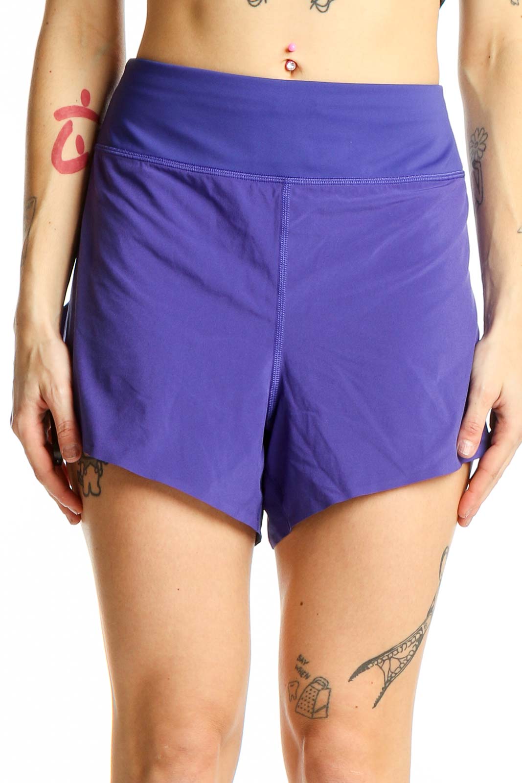 Purple High-Waisted Athletic Shorts Front