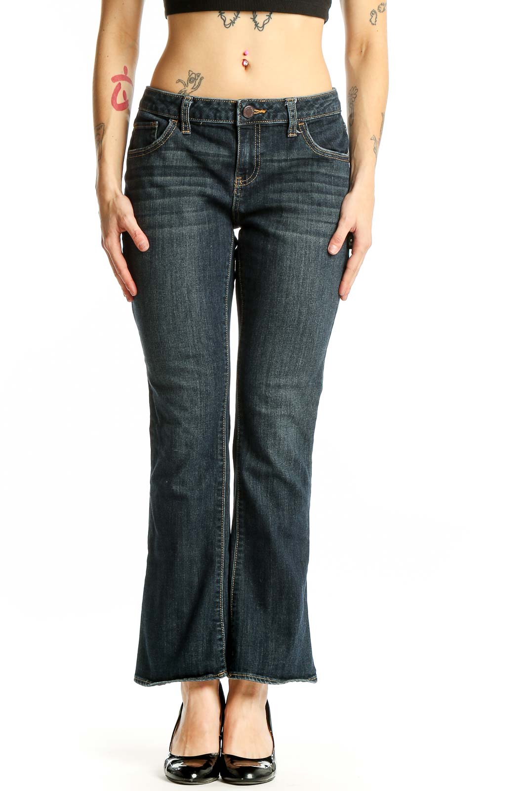 Dark Blue Bootcut Denim Jeans Front