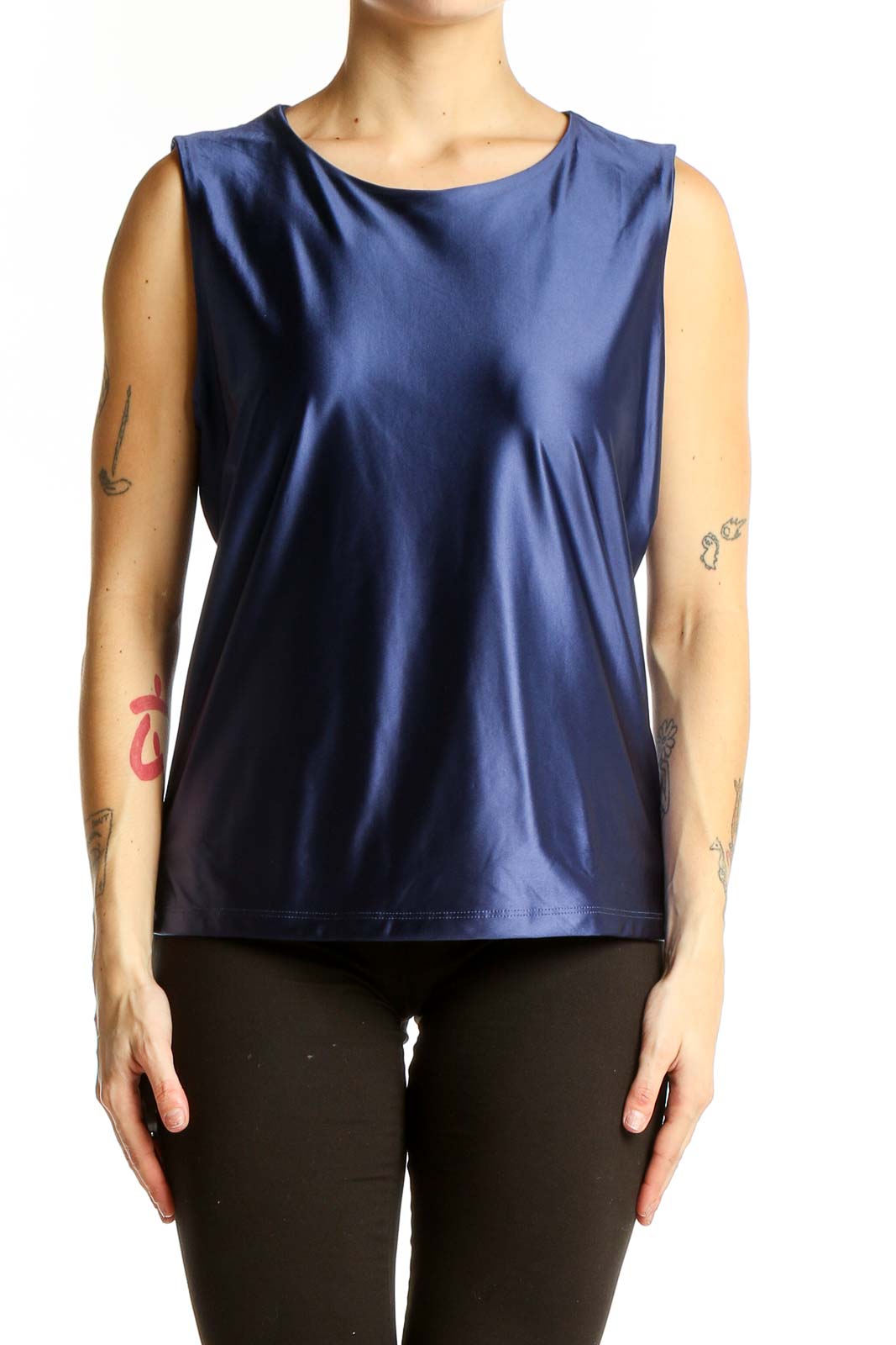 Navy Sleeveless Stretch Top Front