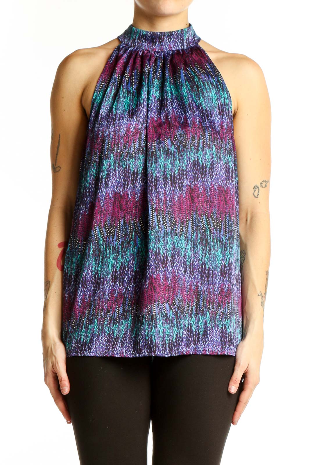 Purple Multicolor Halter Neck Sleeveless Top Front