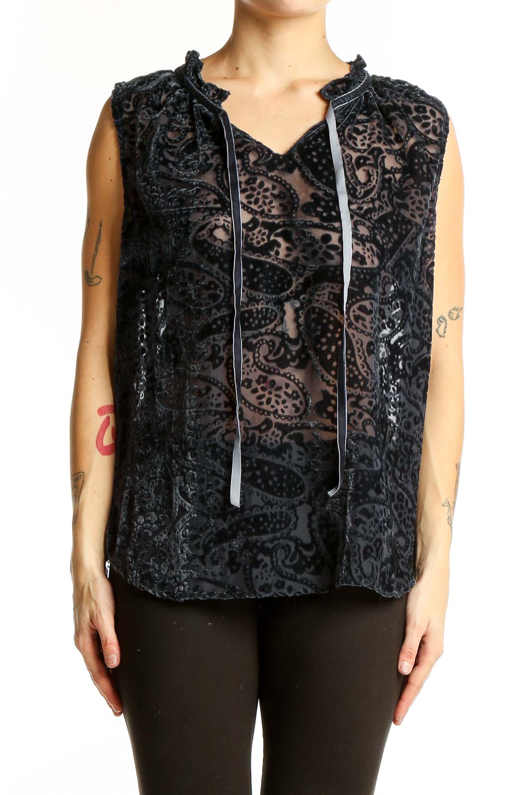 Black Velvet Burnout Sleeveless Top Front