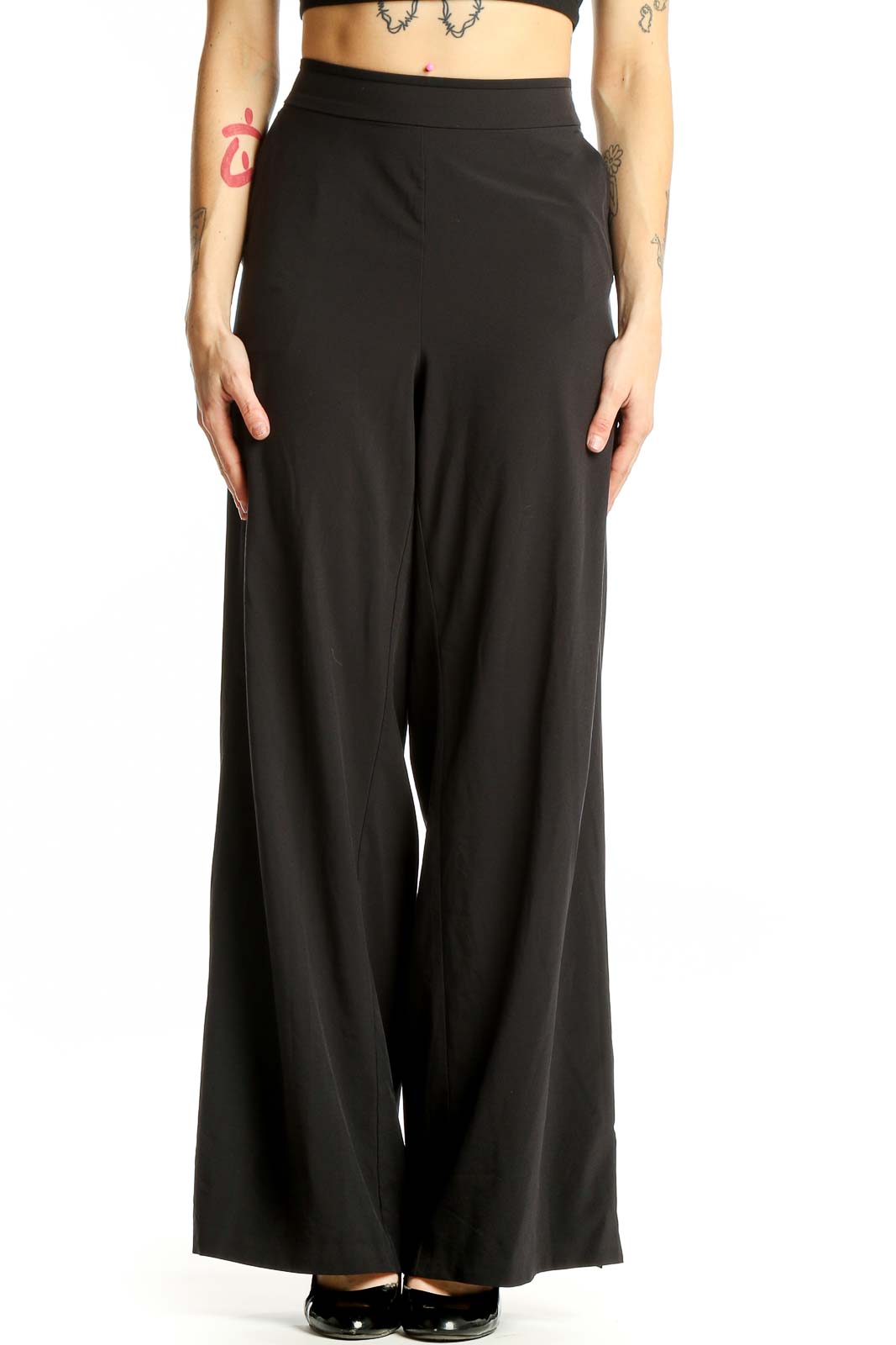 Black Wide-Leg Athletic Pants Front