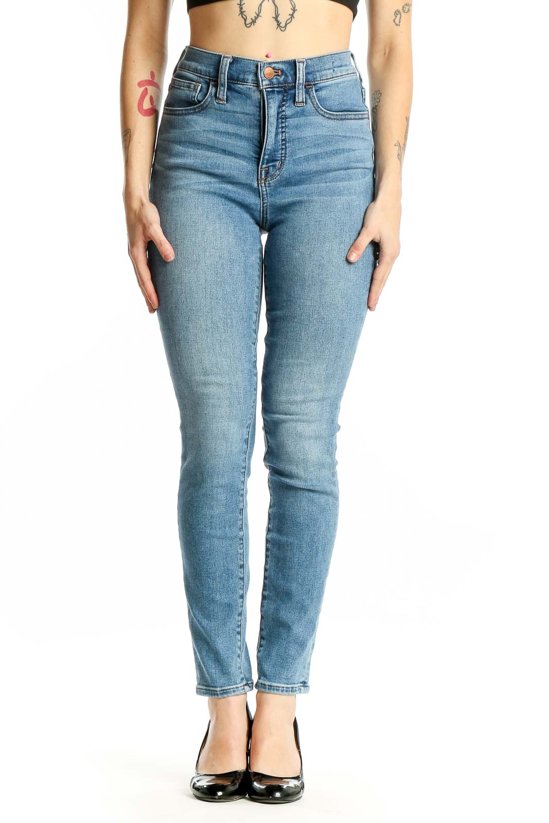 Light Blue High-Waisted Skinny Jeans Front