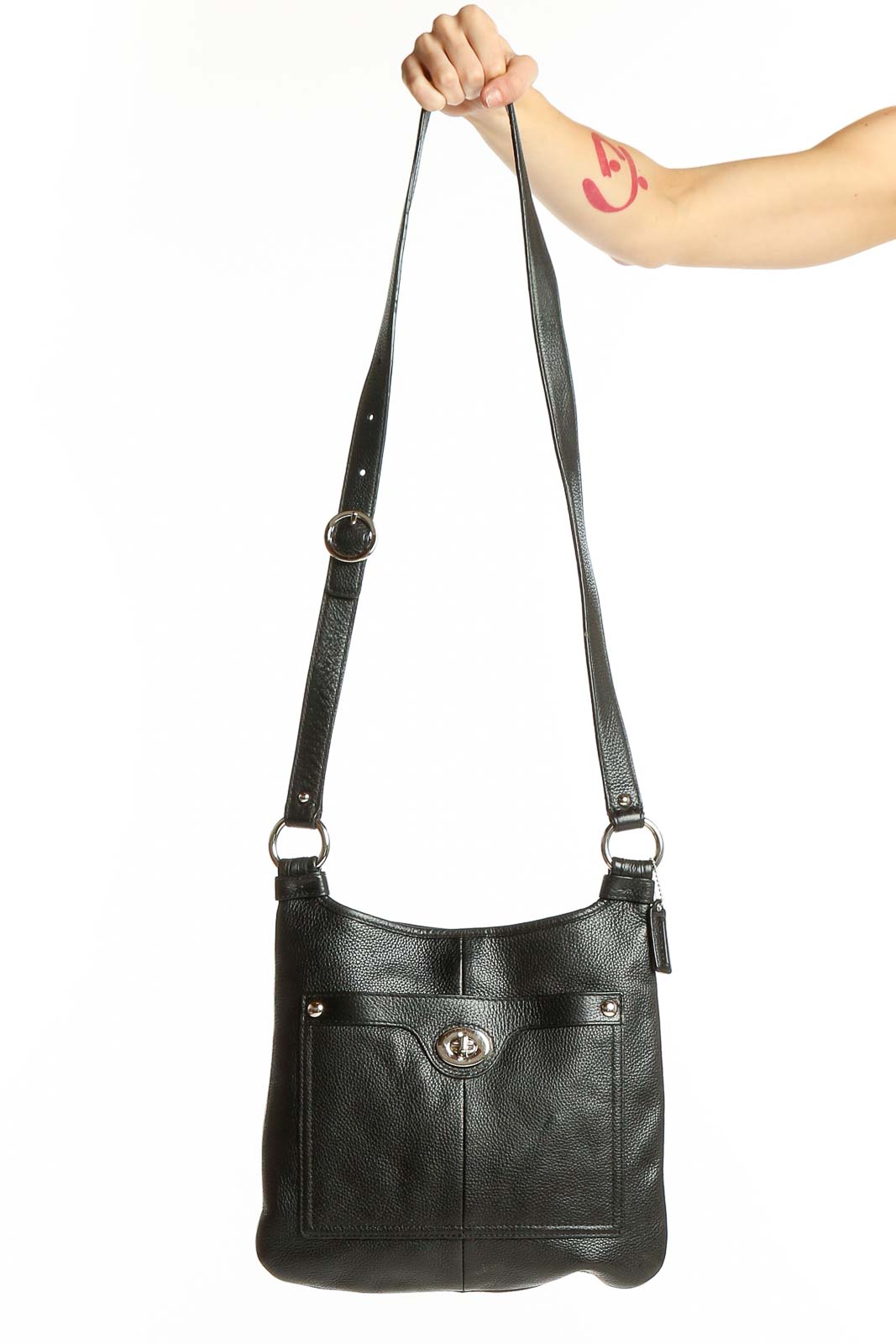 Black Leather Crossbody Bag Front