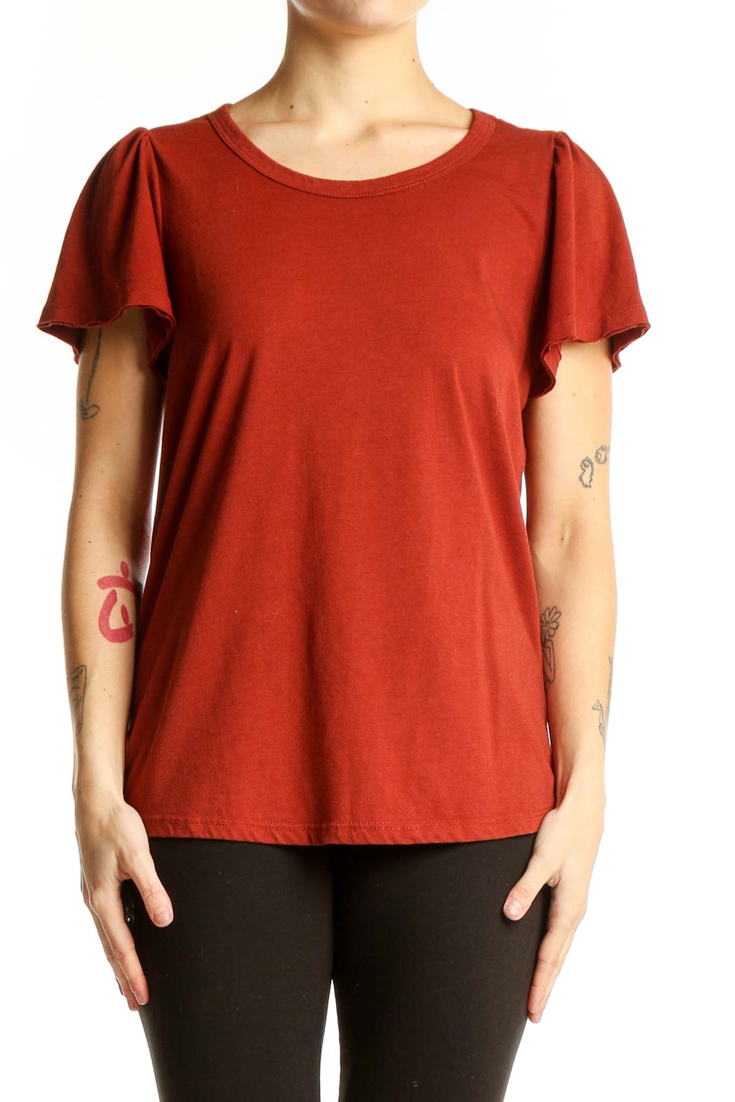 Rust Flutter Sleeve Casual Top Front