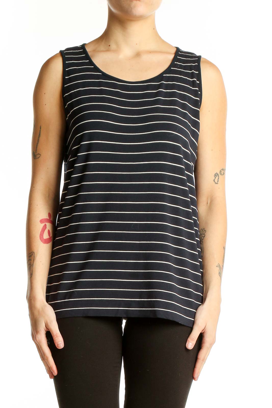 Black Striped Sleeveless Knit Top Front