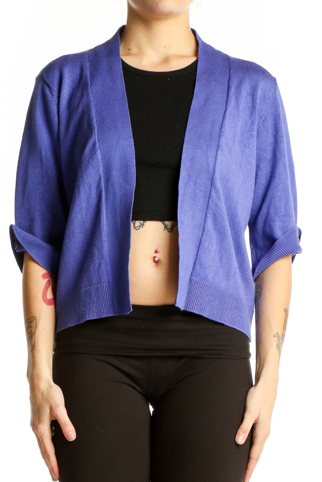 Purple Cropped Open-Front Cardigan Front