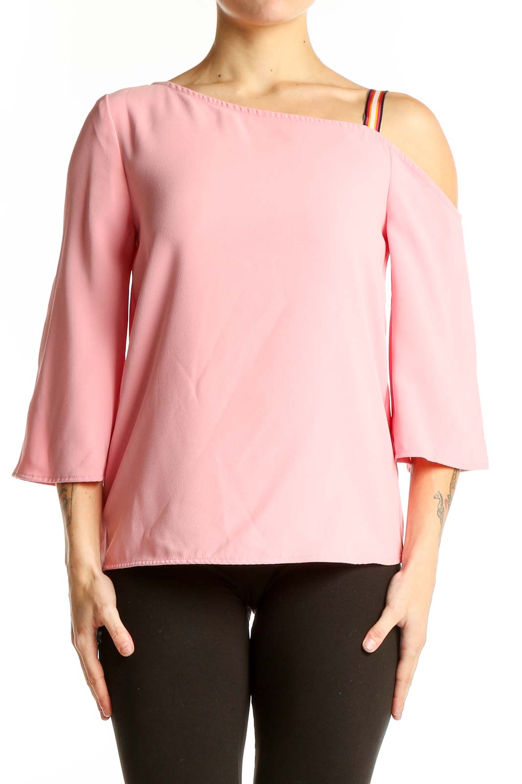 Pink Off-Shoulder Polyester Blouse Front