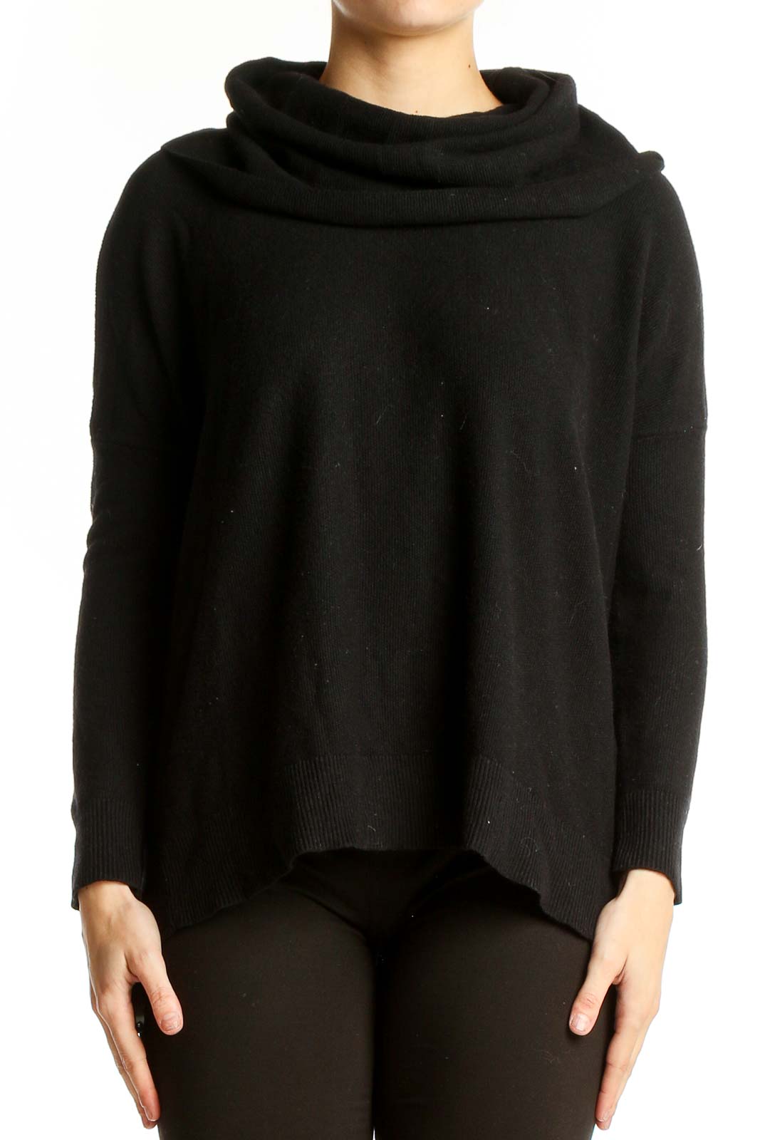 Black Cowl Neck Cashmere Blend Sweater Front
