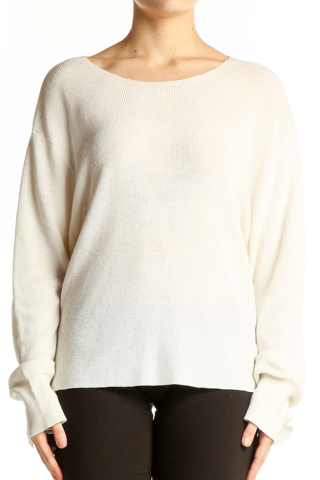 Cream Ribbed Knit Sweater Front