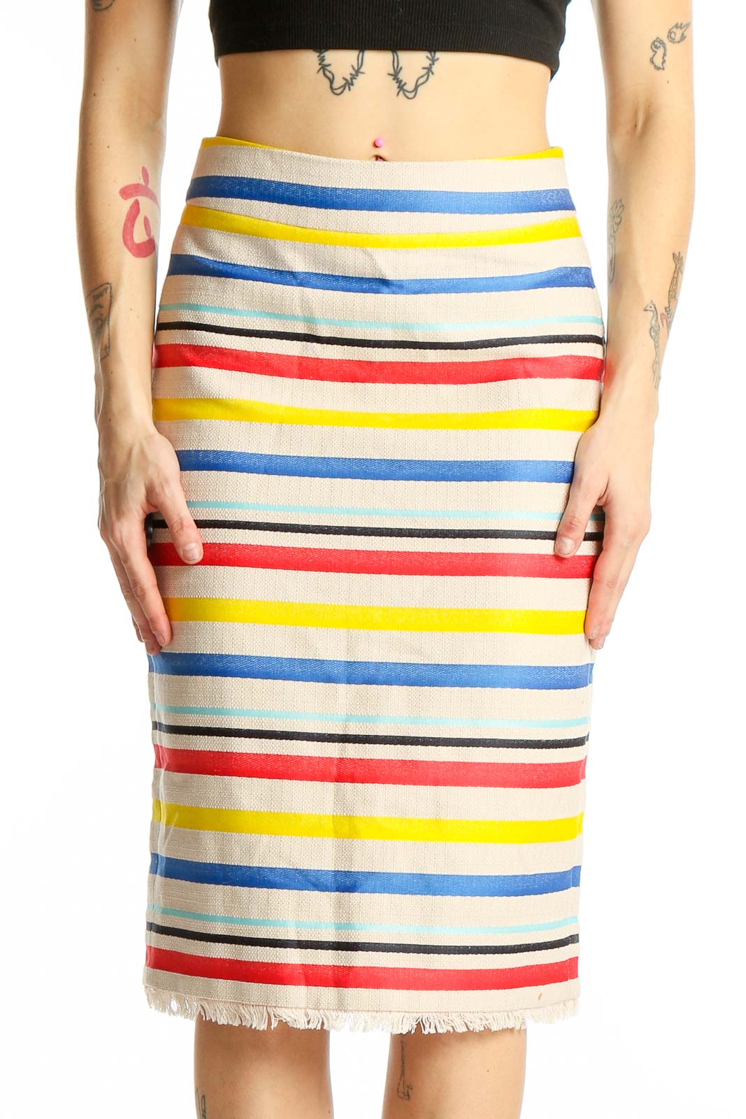 Multicolor Striped Pencil Skirt Front