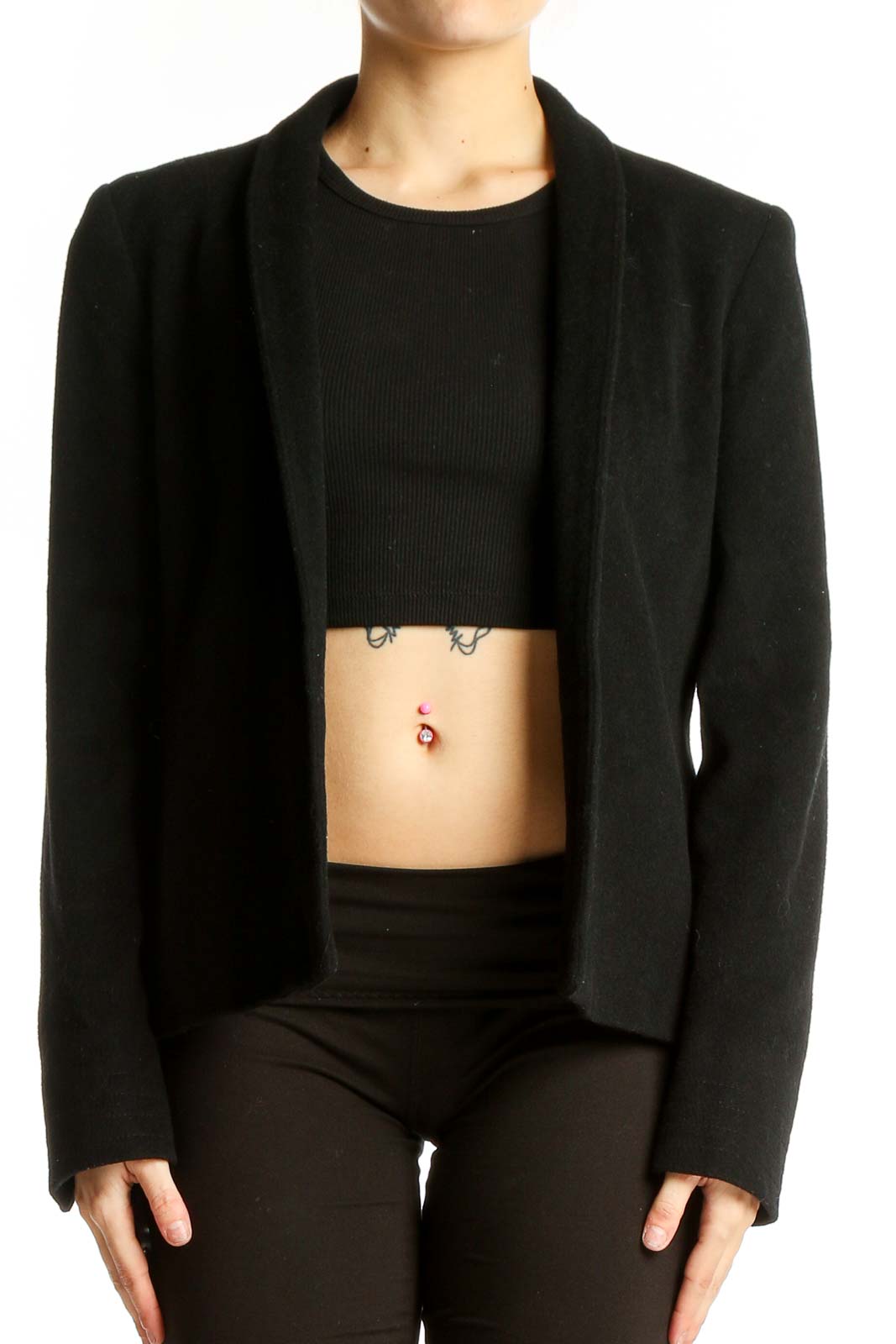 Black Classic Open-Front Blazer Front