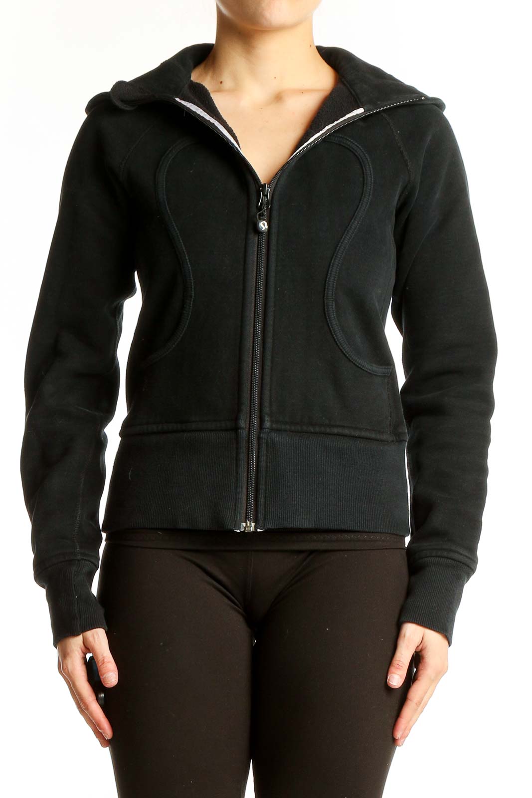 Black Zip-Up Hooded Athletic Jacket Front