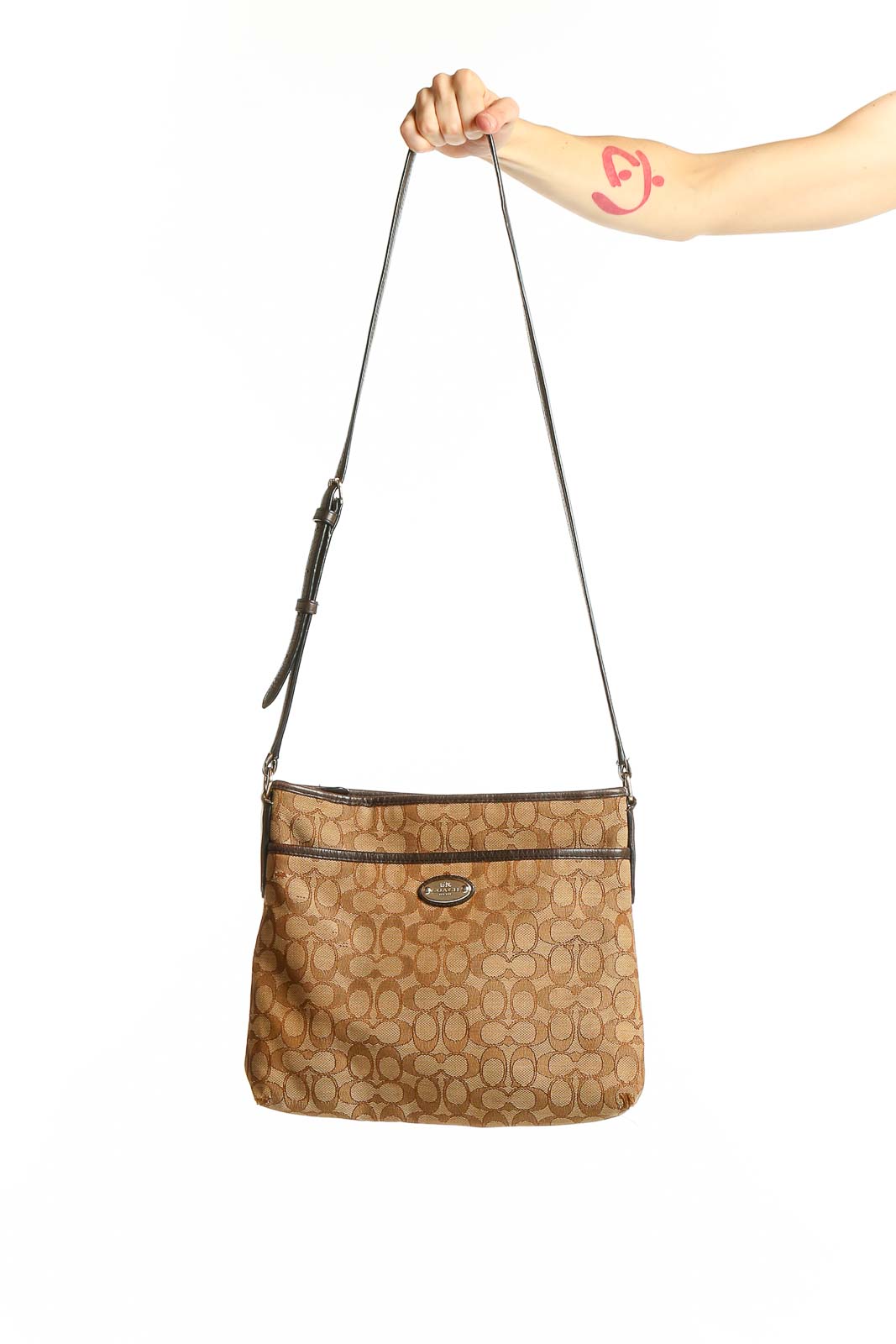 Tan Signature Canvas Crossbody Bag Front